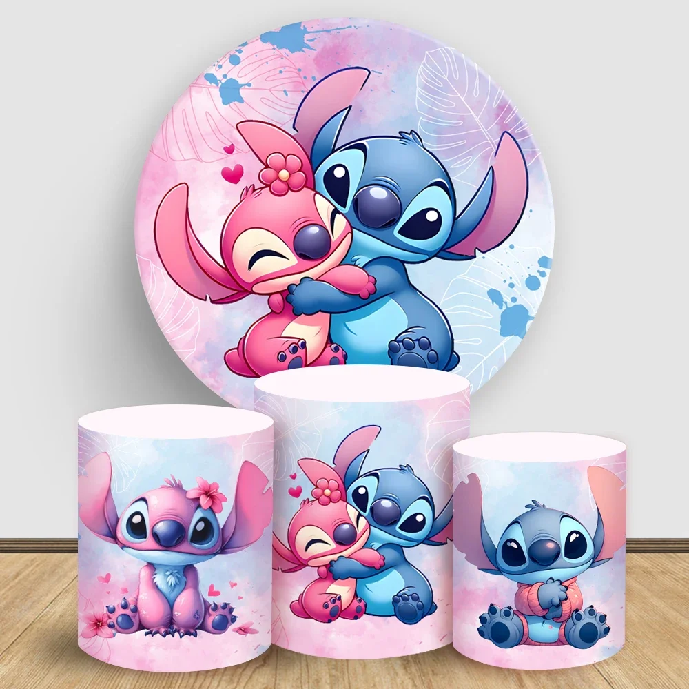 

Lilo & Stitch Round Backdrop Disney Theme Elastic Cylinder Cake Table Background Cover Custom Baby Shower Birthday Party Decor