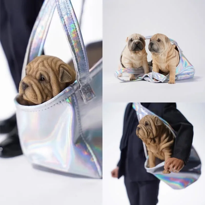 

1/6 Scale Simulated Resign Cute Shar-Pei Dog Model with Bag for 12'' Toy FiguresOffice Desktop Decoration in Stock