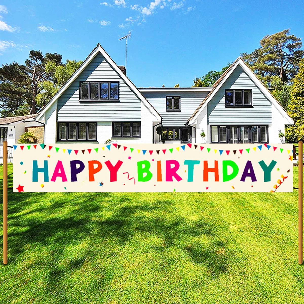 1Pc Happy Birthday Banner decorazioni colorate per feste di compleanno Yard Sign sfondo per Baby Shower forniture per interni ed esterni