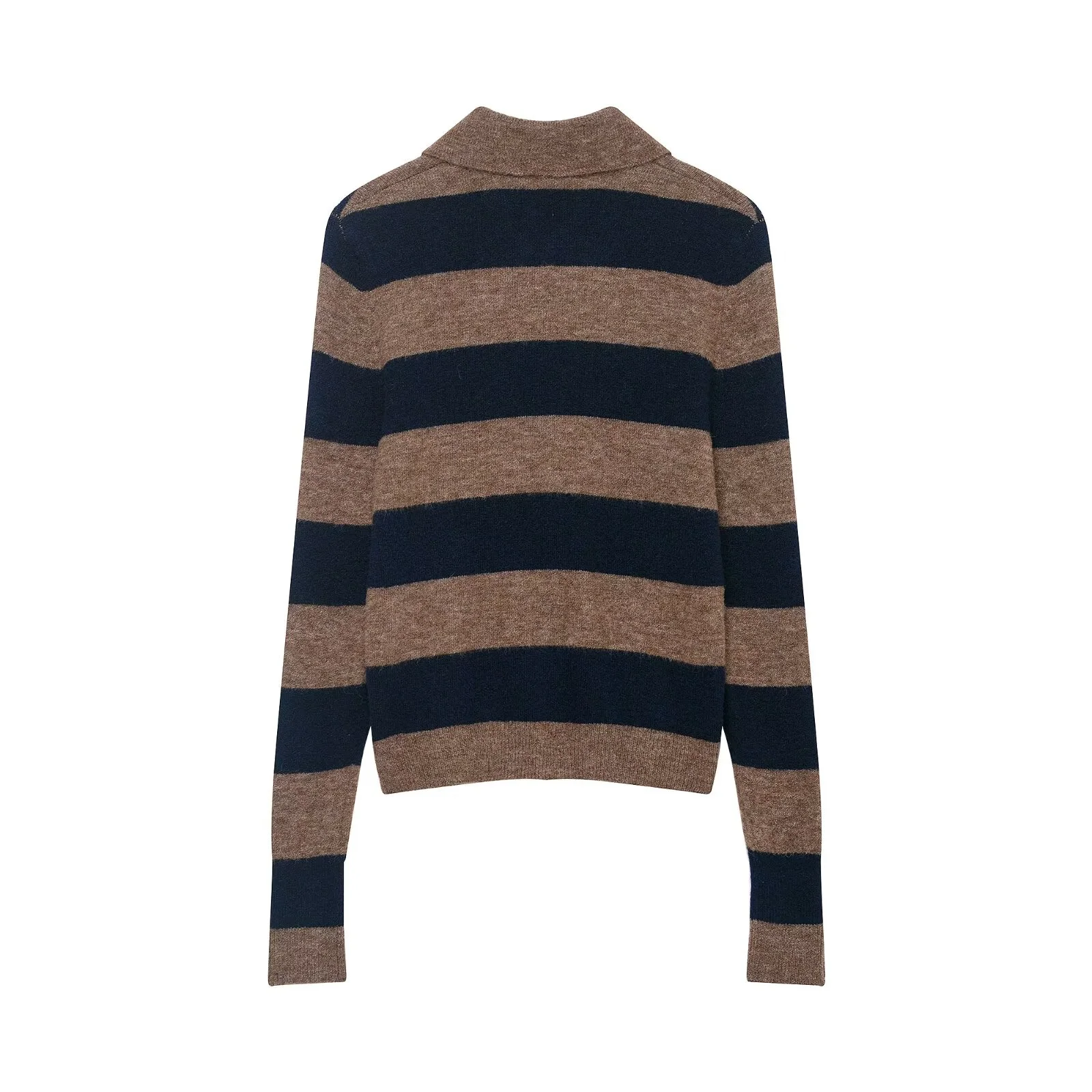 เสื้อโค้ทไหมพรมแขนยาว คอปกโปโล ลายทาง ติดกระดุมแถวเดียว สไตล์ลำลอง เรียบง่าย ใช้งานได้หลากหลาย สำหรับผู้หญิง ฤดูหนาว ปี 2025