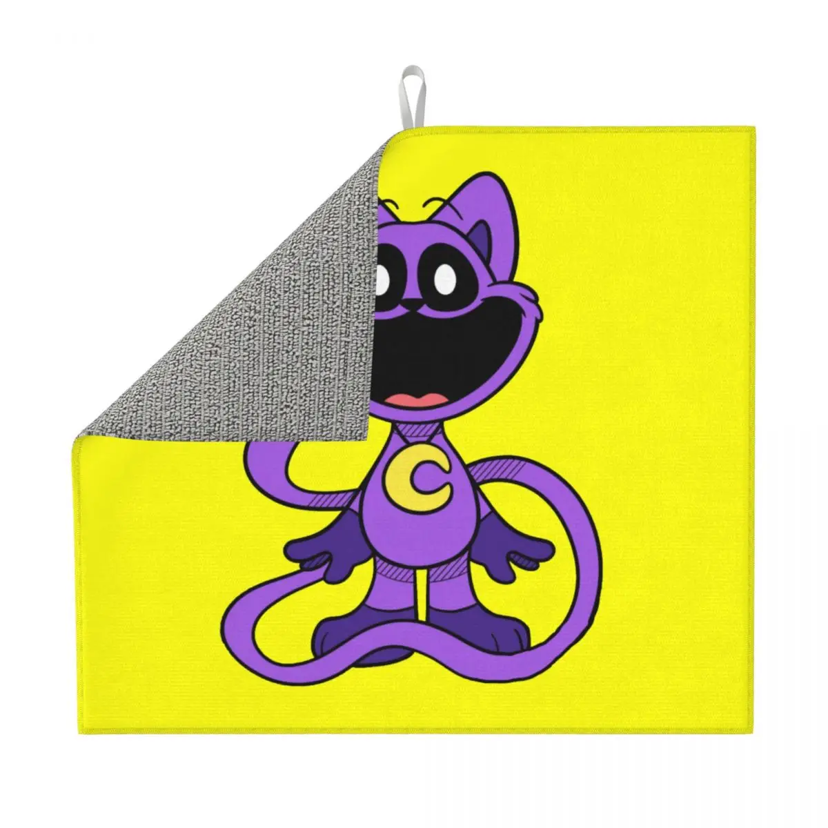 Custom Purple Smiling Big Mouth Cat Critters Dish Drying Mat for Kitchen Quick Dry Scarry Animated Game Microfiber Drainer Pads