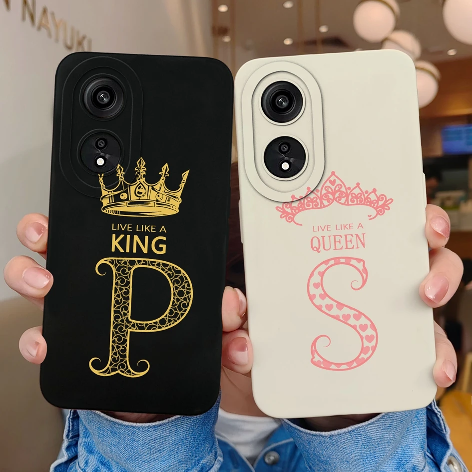 For Oppo A58 A78 A 78 5G Case Coques Luxury Liquid Silicone Soft TPU Protective Phone Cover 26 Letters Crown For Oppo A 58 Funda