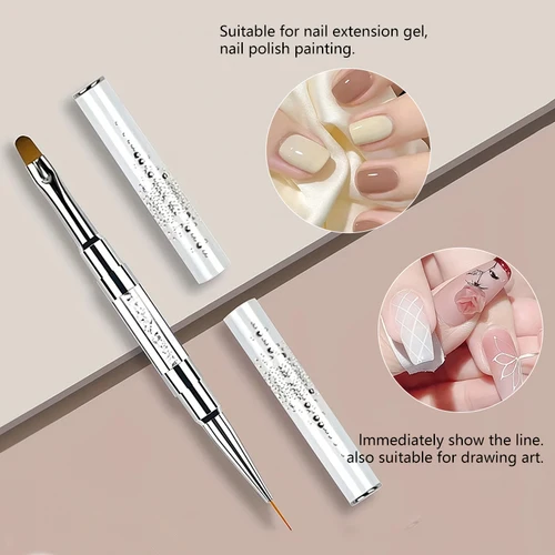 1 cepillo para uñas, extensión de Gel para uñas, diamantes de imitación, mango de doble punta, punta francesa para diseño de manicura, delineador de Gel, bolígrafo profesional