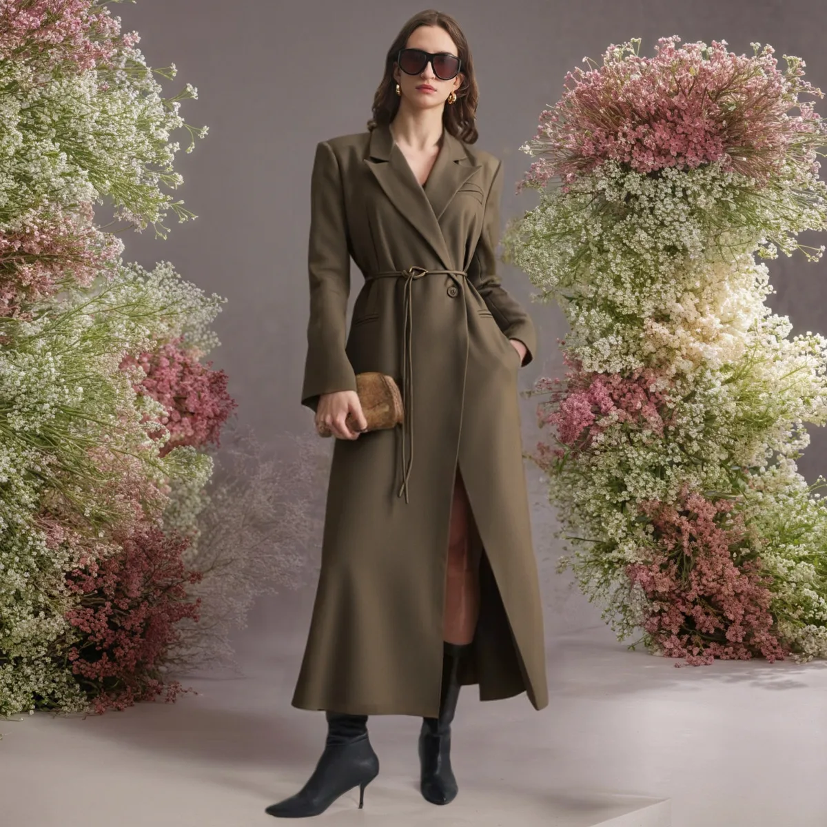 CiCi 2025 الخريف الشتاء خندق معطف للنساء معطف طويل مع حزام أنيق الوقوف طوق في الهواء الطلق يندبروف سترة للاستخدام اليومي #3