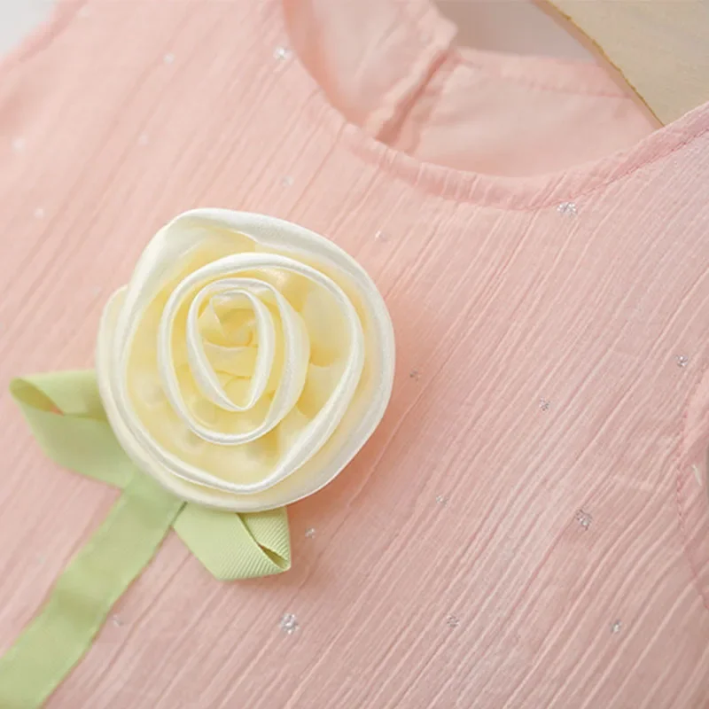 2 قطعة الصيف طفل فتاة فساتين الكورية موضة زهرة أكمام شبكة فستان الأميرة الطفل قبعة الشمس بوتيك الاطفال الملابس B048 #5