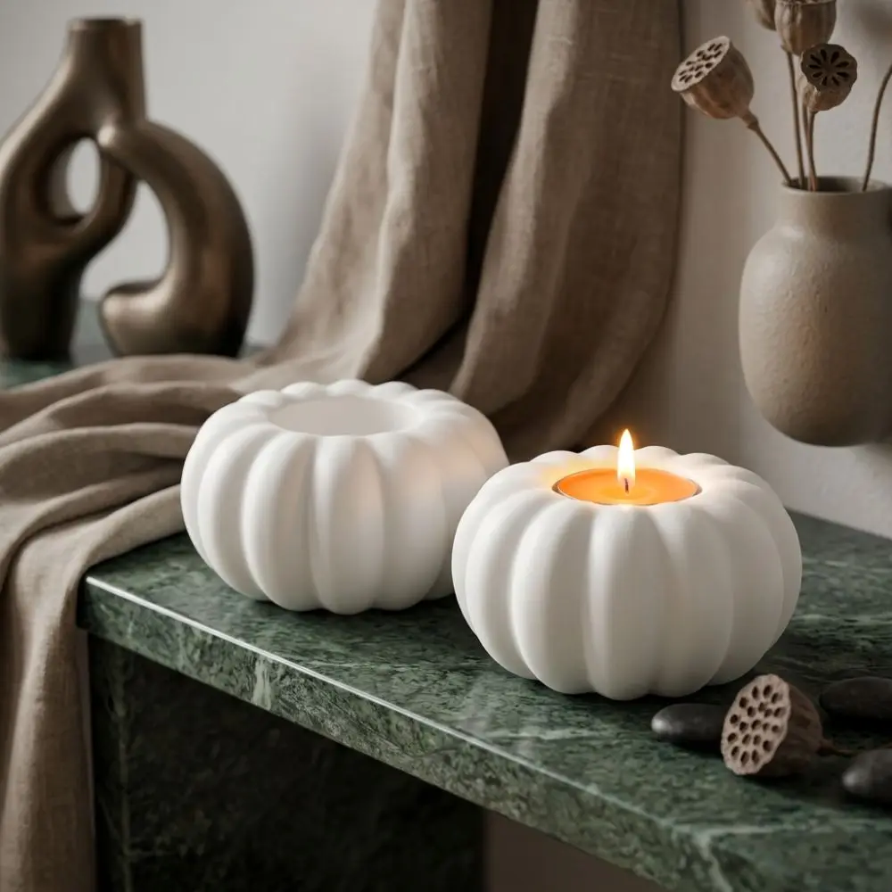 3D Printed Halloween Pumpkin Candle Holder Fall Style Plastic Tabletop Candlestick Vintage Anti-Tip Aromatherapy Candle Base