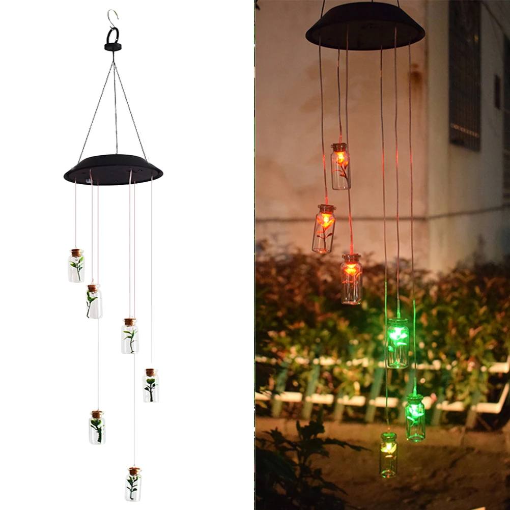 

Solar Bottle Wind Chime Hanging Decorative Colorful LED for Outdoor Garden Courtyard (Black)