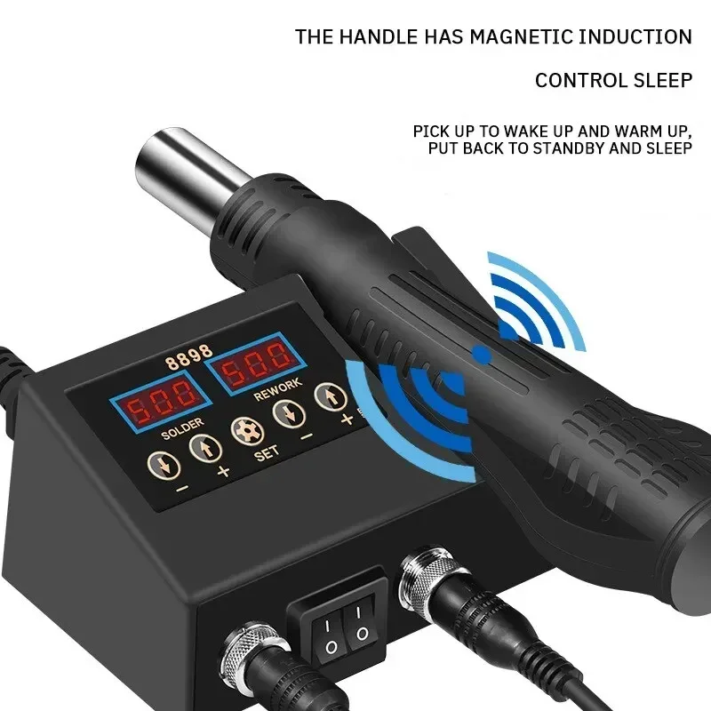 2 in 1 8898 Heat Gun Electric Soldering Iron Dual Digital Display Welding Station Welding Maintenance Tool Combination EU Plug