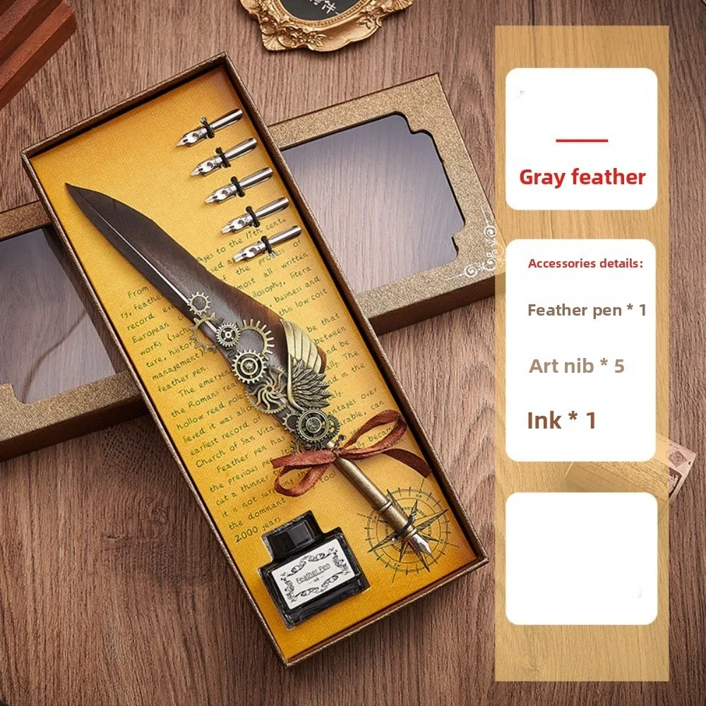 

Ручка для воды в стиле ретро в стиле панк, винтажная роскошная металлическая ручка для подписи в европейском стиле, перьевая ручка, сменная ручка с 5 наконечниками и перьями