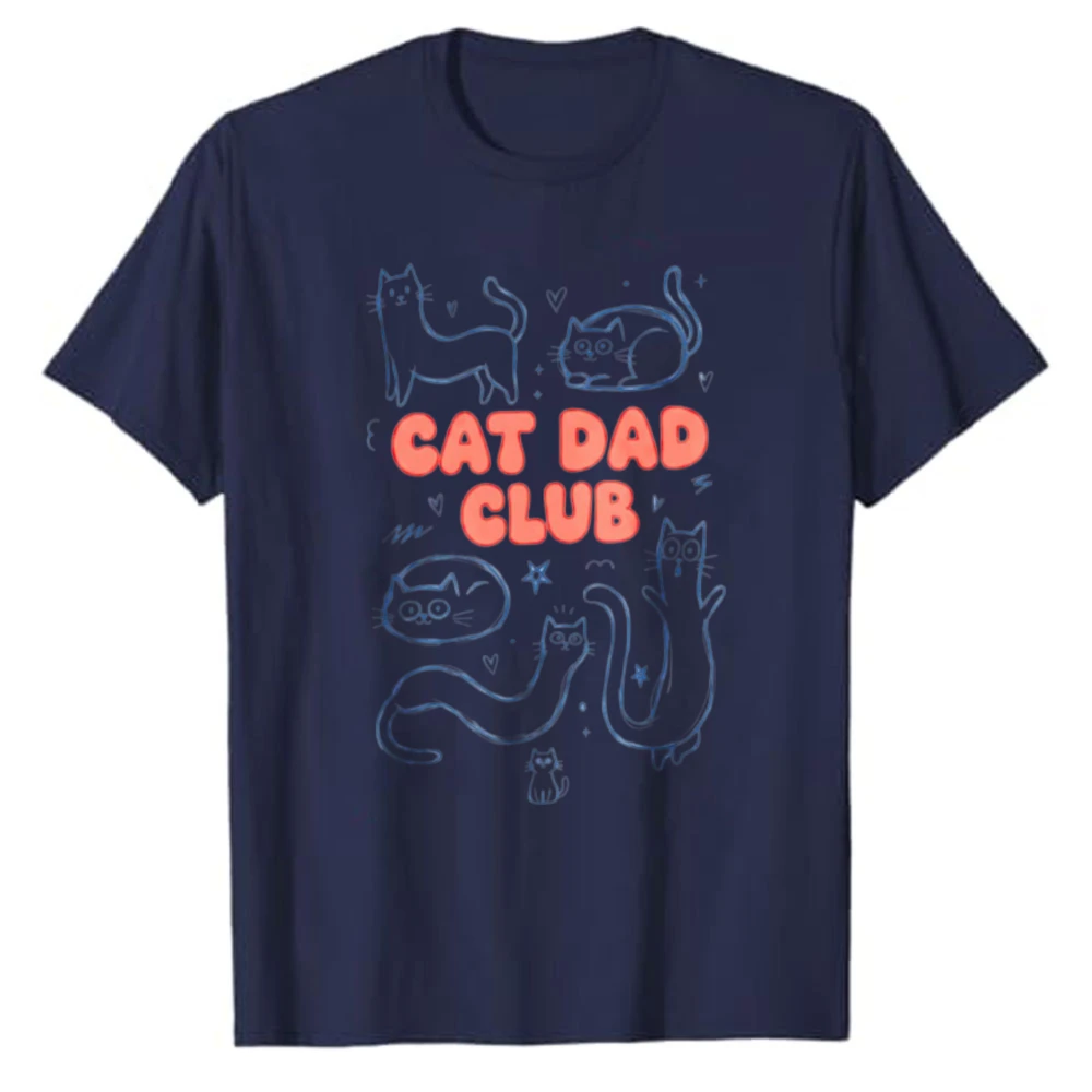 Casual Style Men's T-Shirt Cat Dad Club Print Summer Wear for Cat Lovers Gift Hipster Street Fashion Printed T-shirt Tops