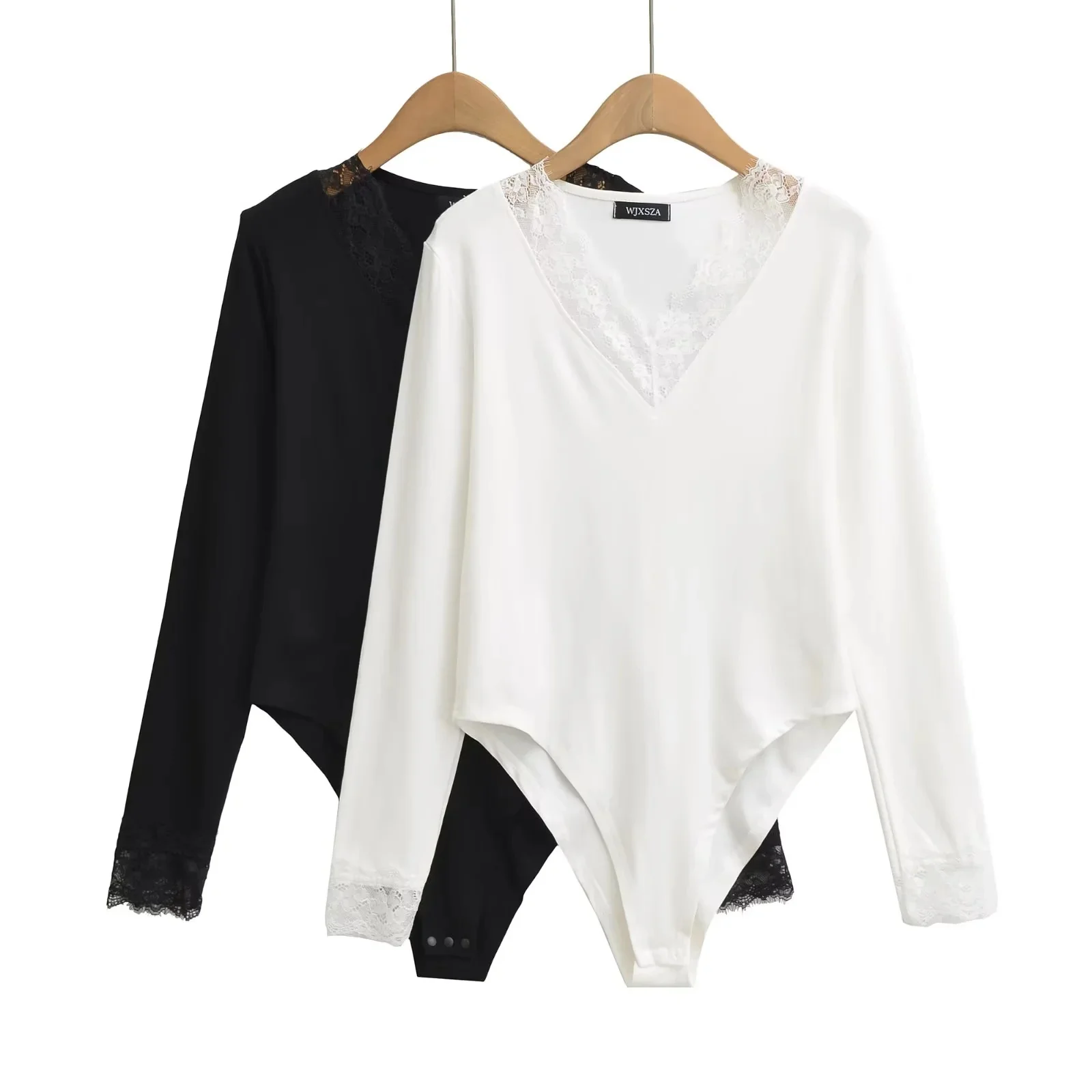 

Pure Desire Lace Trim V-Ne Long Sve Onesie Faionable Versatile Slim Fit Base Layer T-irt Top for Women Autumn New Ar...