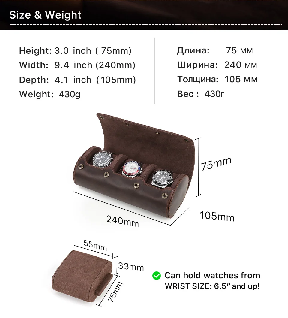 CONTACT'S FAMILY Vintage-Uhrengehäuse aus echtem Leder, Herrenuhren, Reise-Armbanduhr, Rollengehäuse-Halter, hochwertiges Geschenk für Männer – Detail 11