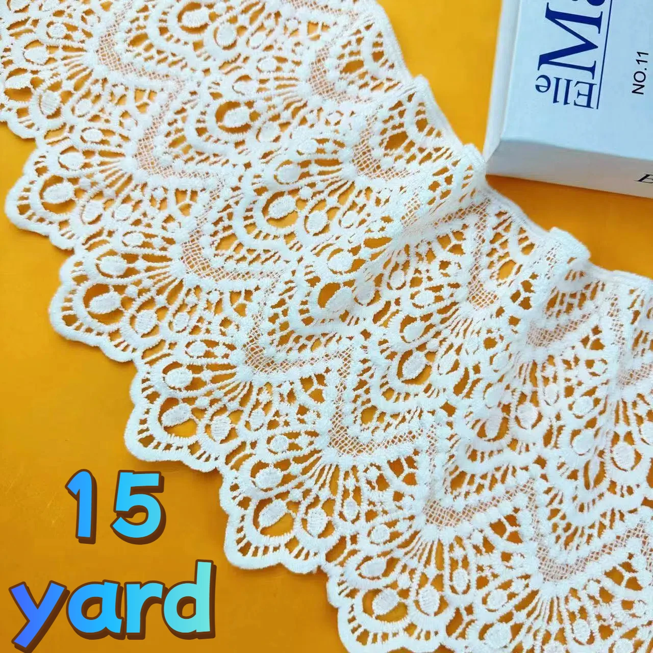 15 Yards of 3D Lace with Hollow Floral Edges, 6.7inch Inches Wide, Exquisite Embroidery Craftsmanship, Vintage Elegant Style, Available in White and Black in 15/10/5/3/1 Yards, Suitable for DIY Clothing, Curtains, Skirts, Tablecloths, and Various Handicrafts, Lace Trim