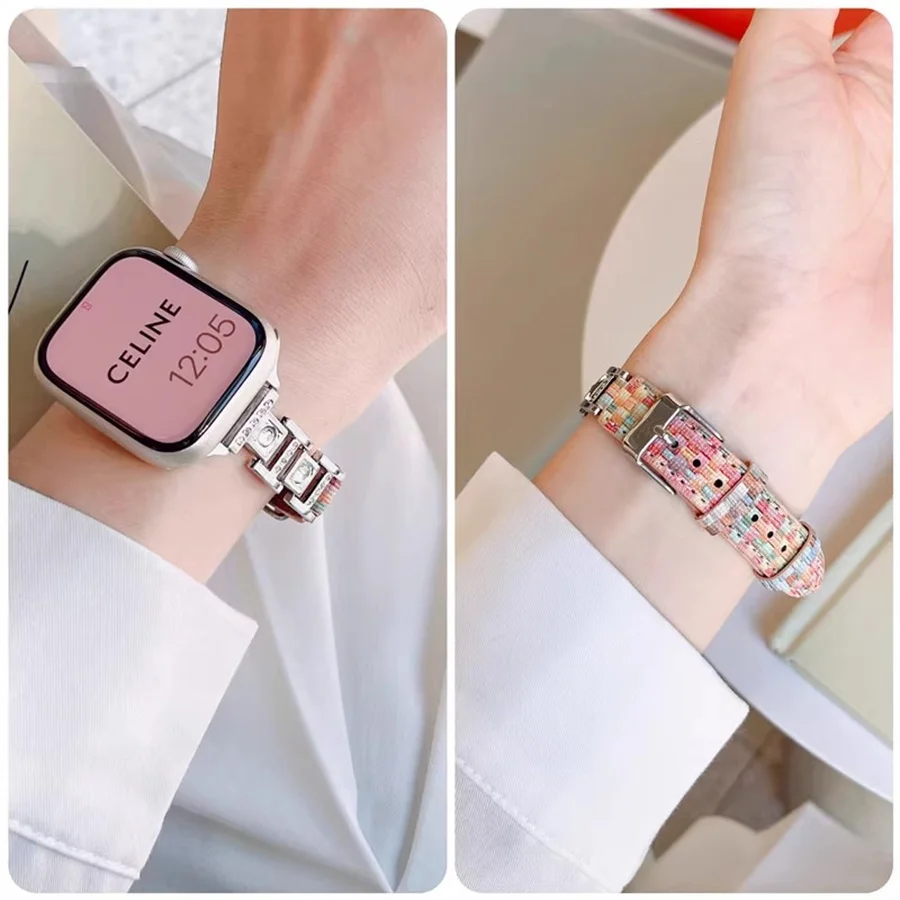 New Xiaoxiangfeng microfiber leather compatible with iWatch strap 38mm 40mm 41mm 42mm 44mm 45mm 49mm for women, fashionable hand