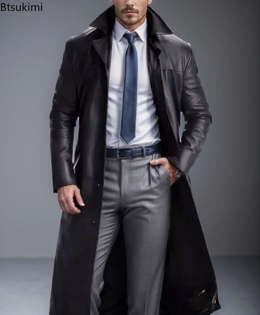 

New Spring Autumn Men's Trend Solid Leather Jackets Extended PU Leather Coats Slim Korean Streetwear Men Moto Biker Punk Jackets