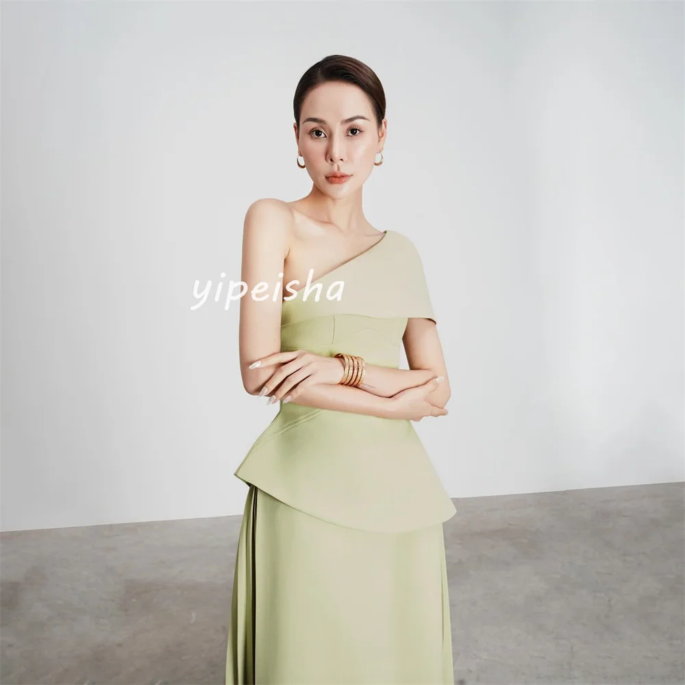 Formelle Jersey Falte A-Linie One-Shoulder Midi Kleider Heimkehr Kleider lässig einfache Retro-Mode elegant exquisit sexy