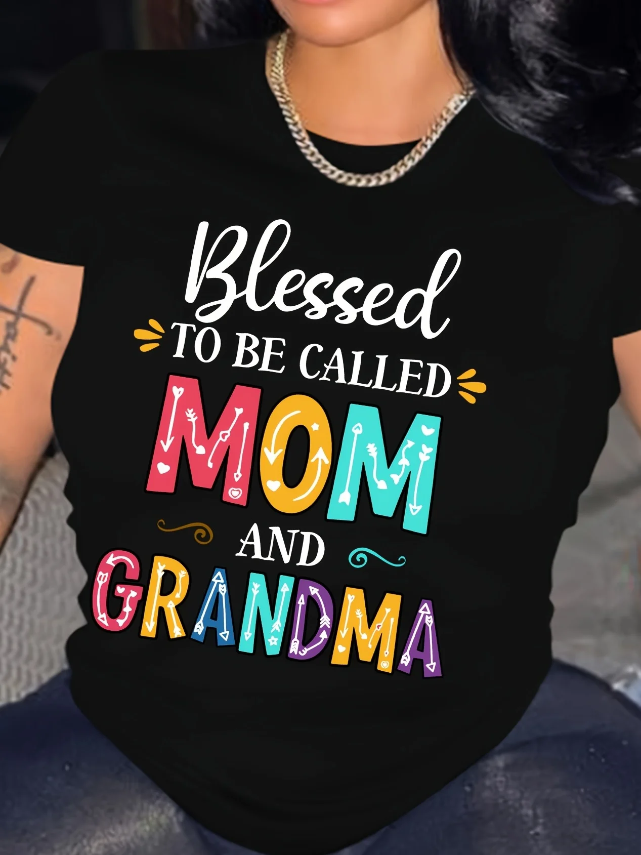 Fashion Women'S Clothing Blessed to Be Called Mom And Grandma Letter Print Loose T-Shirt Women'S Casual Short Sleeve Top