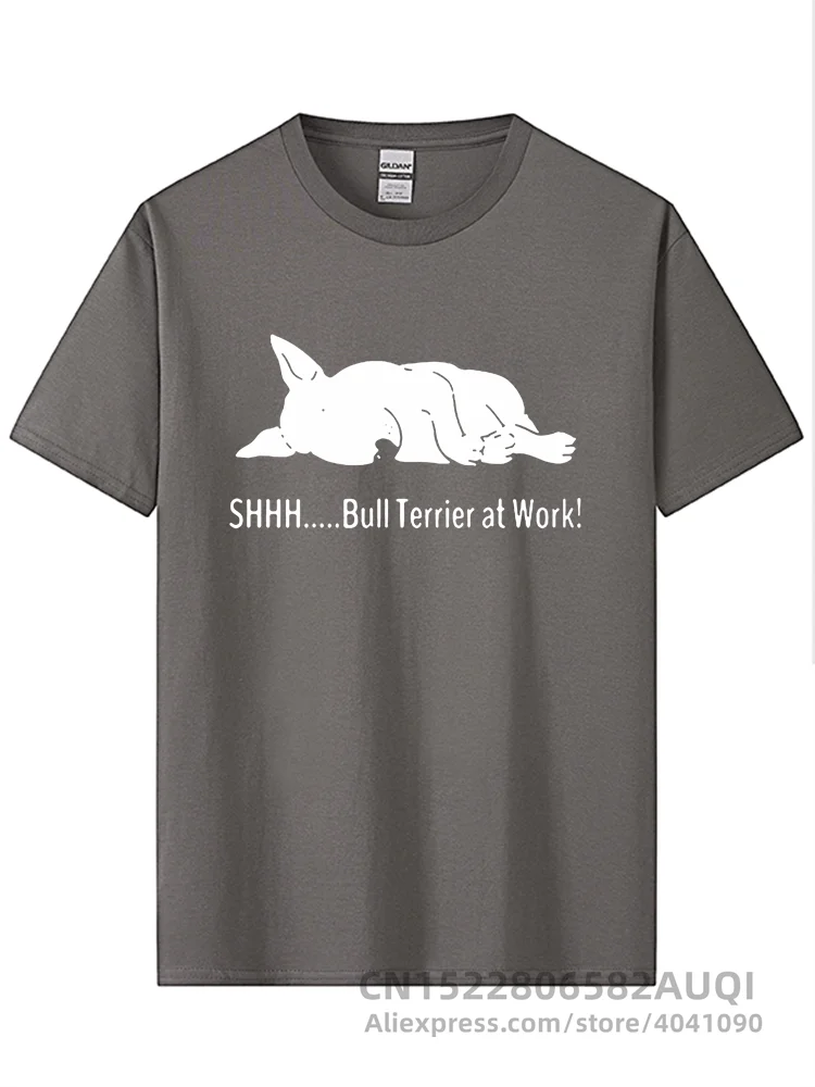 Tee Bull Terrier At Work T Shirts Funny Graphic Fashion New Cotton Short Sleeve O-Neck T-shirt