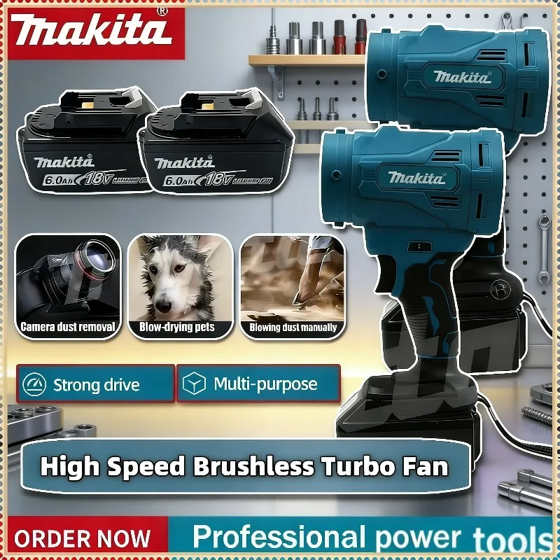 

Электрическая воздуходувка Makita 130000 об/мин, высокоскоростной турбовентилятор, беспроводной бесщеточный мощный вентилятор, пылеудалитель для аккумулятора 18В