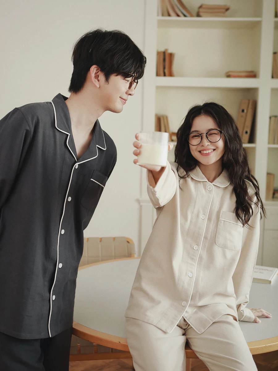 

Хлопковая пижама с длинными рукавами и брюками, домашняя одежда для пар, верхняя одежда из мягкого хлопкового фланеля, осенне-зимняя домашняя одежда для отдыха