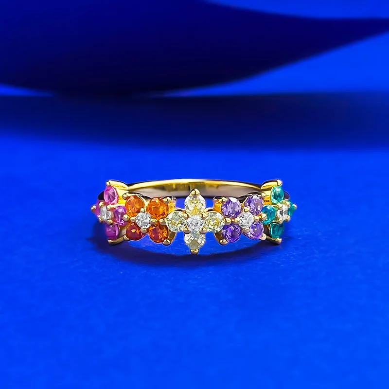 

New S925 Silver Ring Dopamine Color Diamond Camouflage Ring Light Luxury Fashion Generous Wedding Jewelry