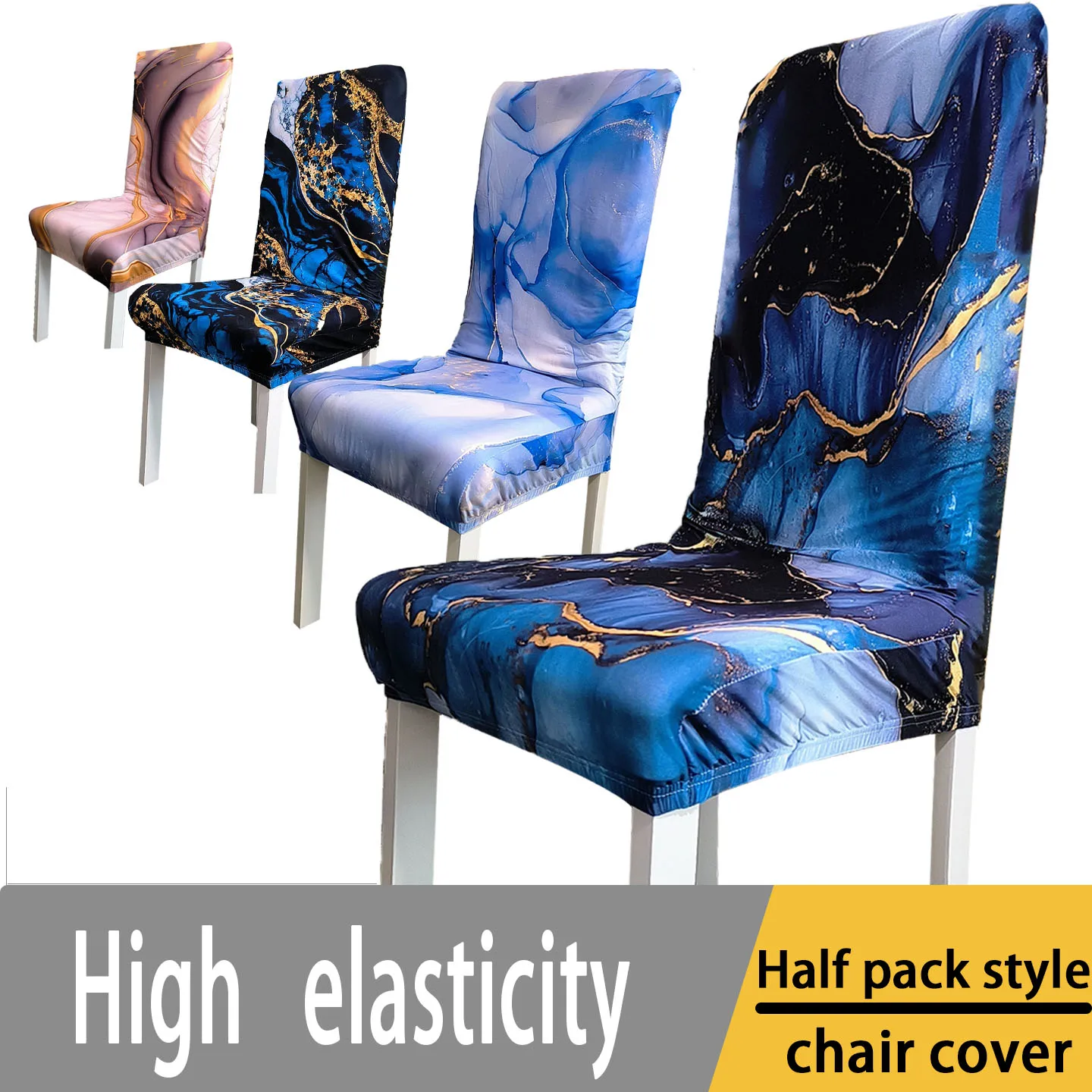Elastic Marble pattern chair cover all inclusive hotel home dustproof dining table chair one-piece cover