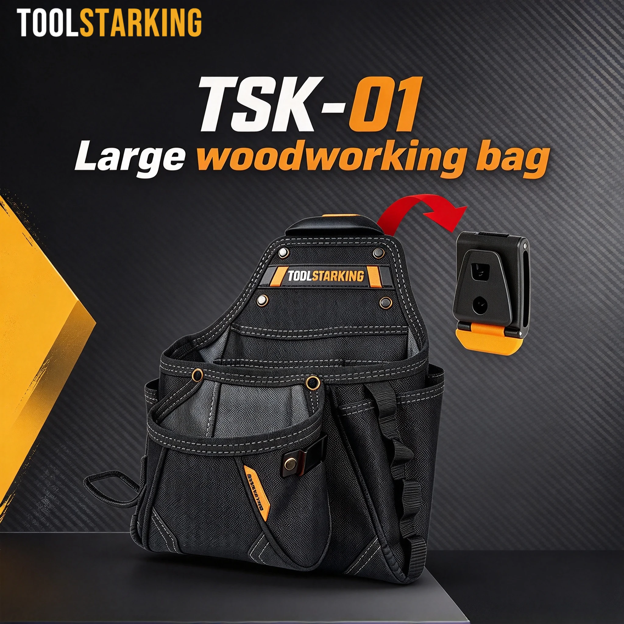 TOOLSTARKING Woodworking Tool Pouch Quick Release Swivel Clip Multi Pocket Carpenter Waist Storage Bag for Electrician