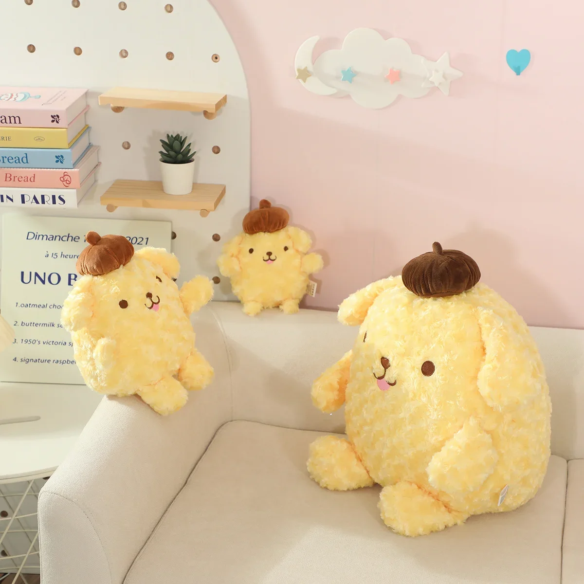 Adorável sanrio pom pom puirn brinquedos de pelúcia kawaii sanrio pompompurin bonecas de pelúcia decoração do quarto almofada cabeceira sofá travesseiro