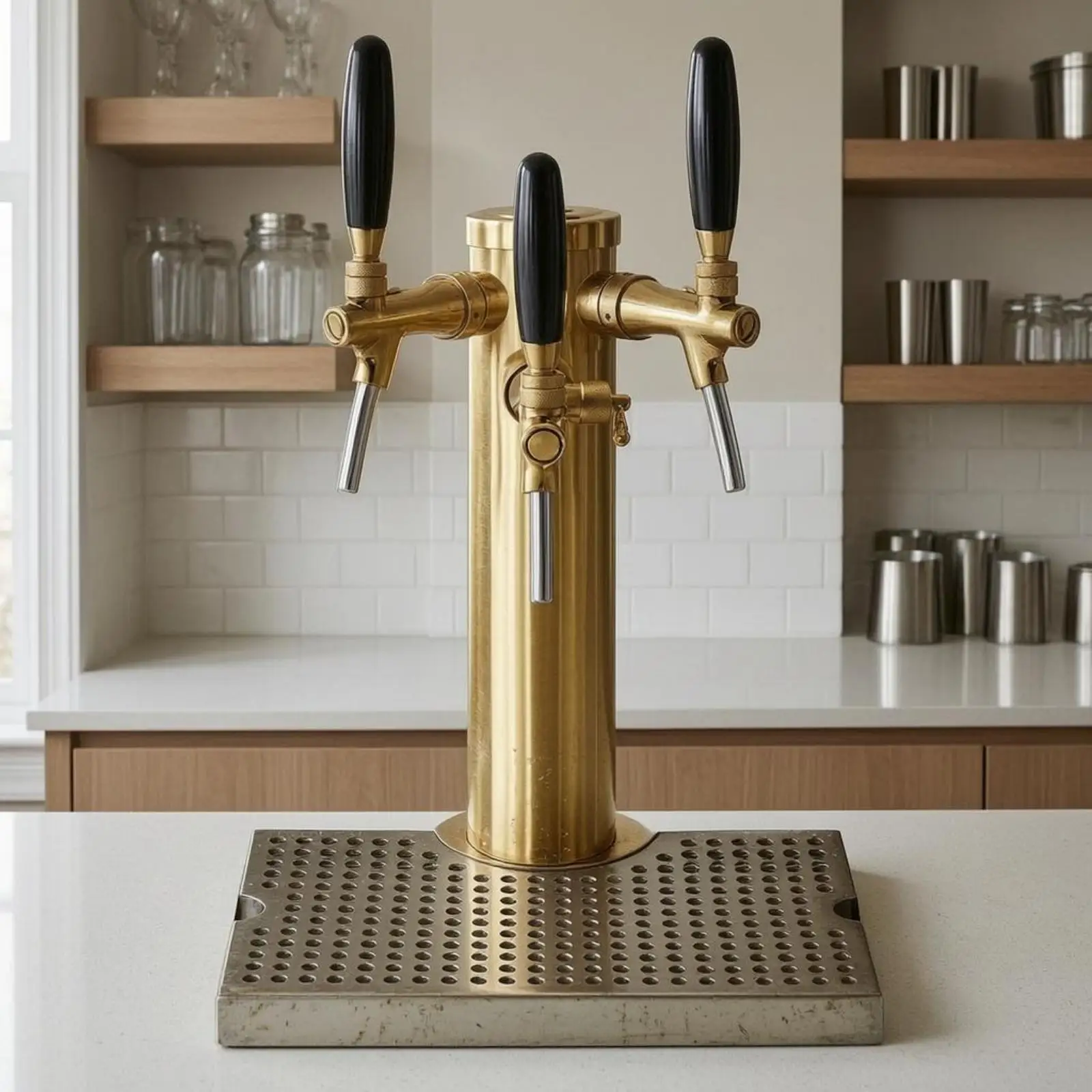 Beer Dispensing Tower Polished Gold Tap Beer Column with Drip Tray for Home Kitchen or Pub Use view 3