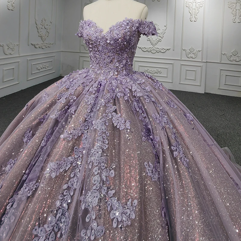 Superfine Romantic Purple Evening Gown Sequin Ball Gown Sweetheart Short Sleeves DY9953 Lace Up vestido de noche