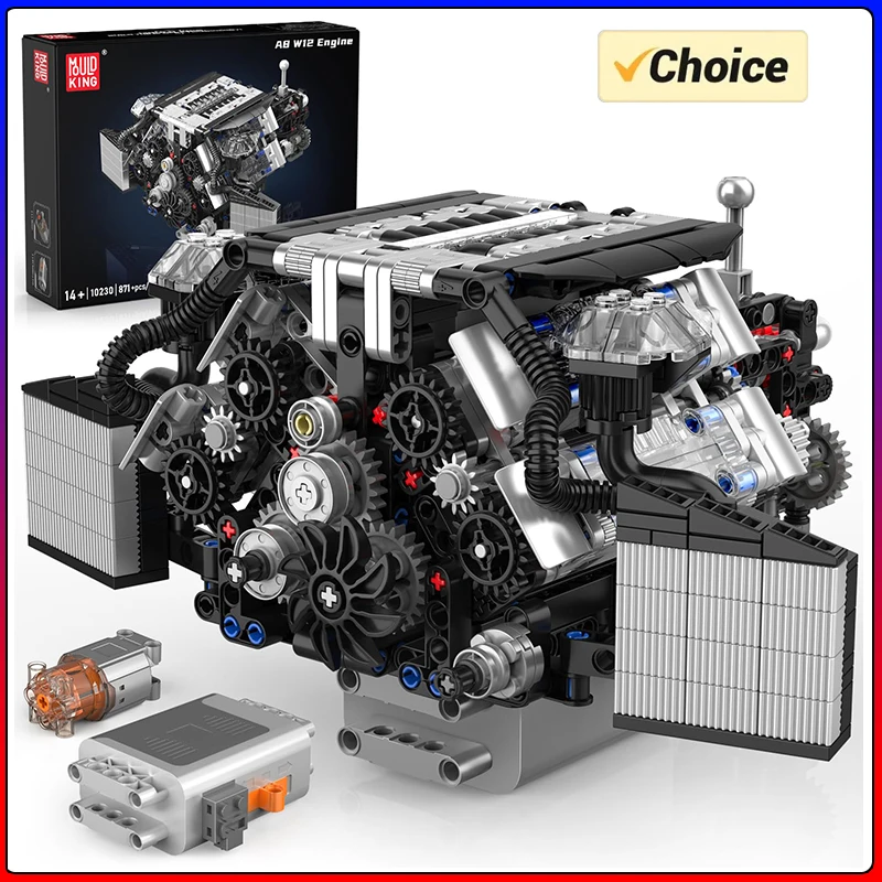

Конструктор Mould King 10230: Модель рабочего двигателя W12, 871 деталь, развивающий STEM-набор для подростков и взрослых, идея для подарка