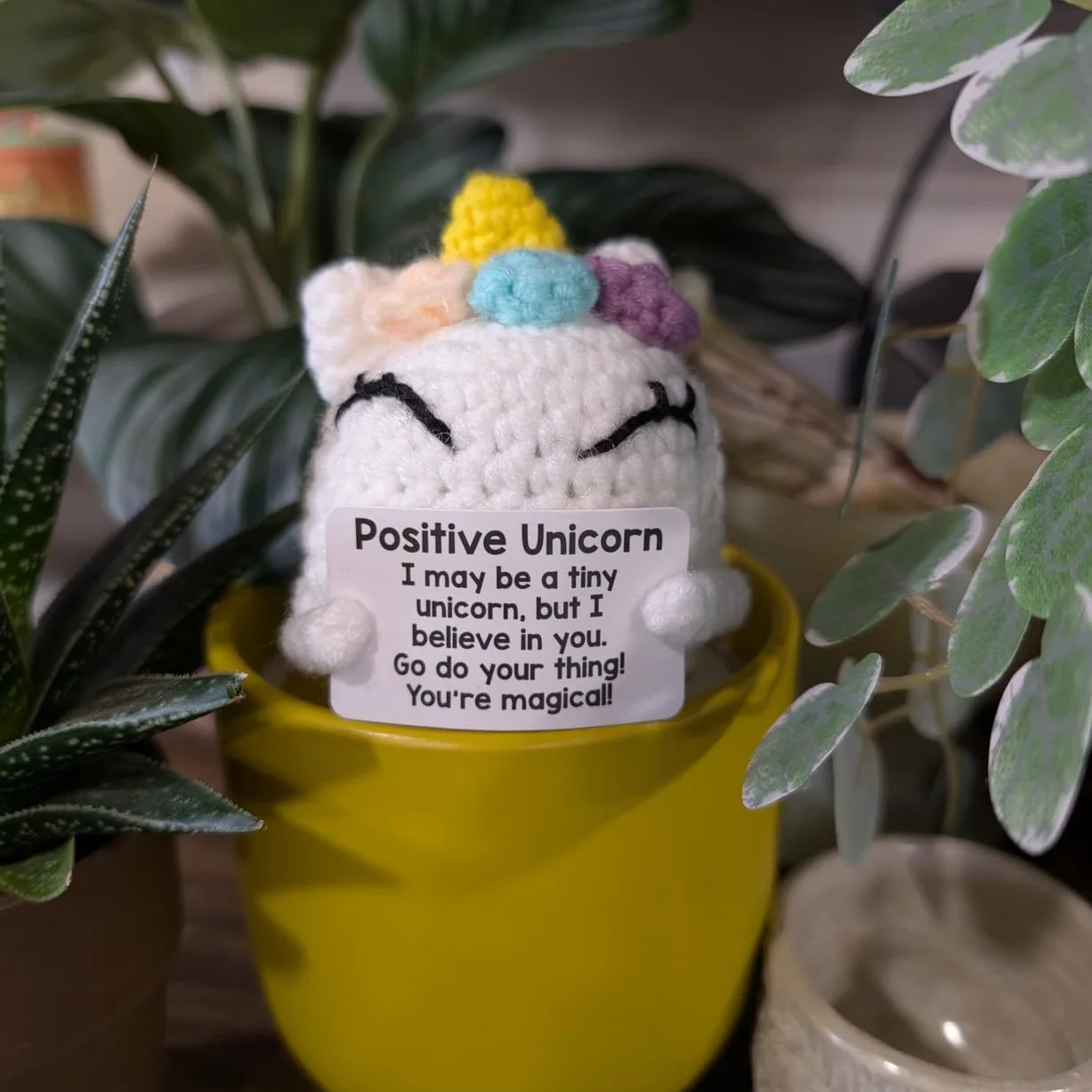 Funny Emotional Support Positive Crochet Unicorn Doll Cute Handmade Knitted Unicorn Desk Desktop Home Decoration Christmas Gift