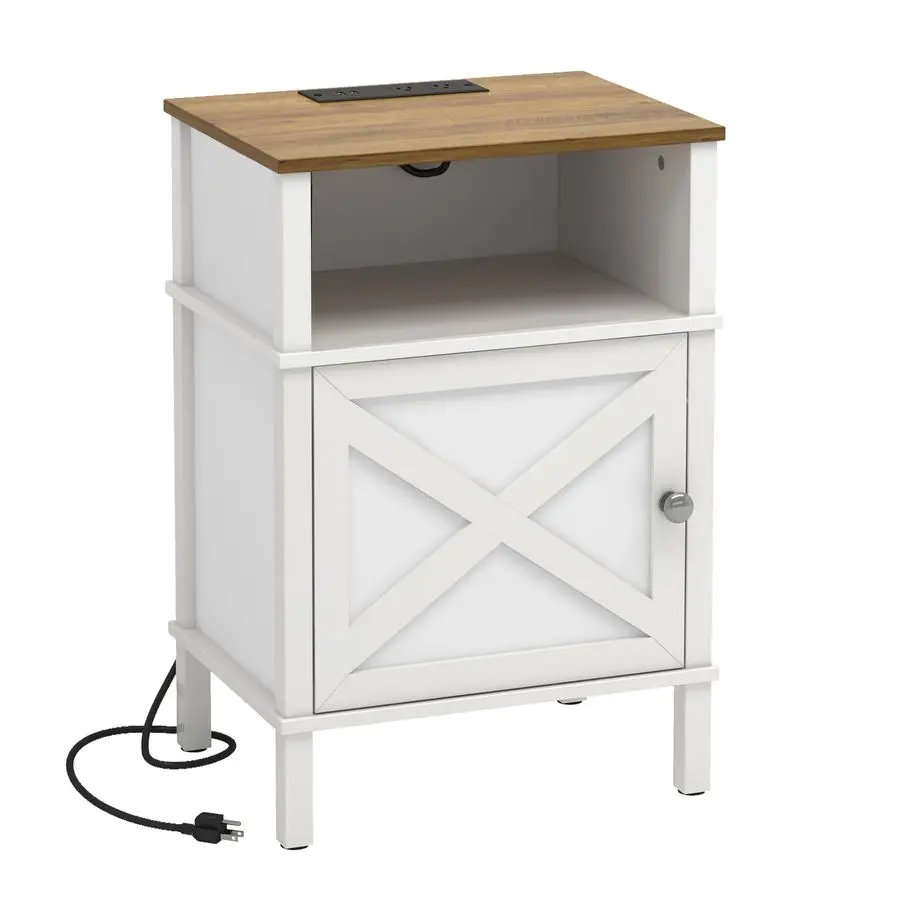 

Nightstand with Charging Station, White Bedside Table with USBampTypeC Ports and Outlets, End Table with Storage, Night Stand f