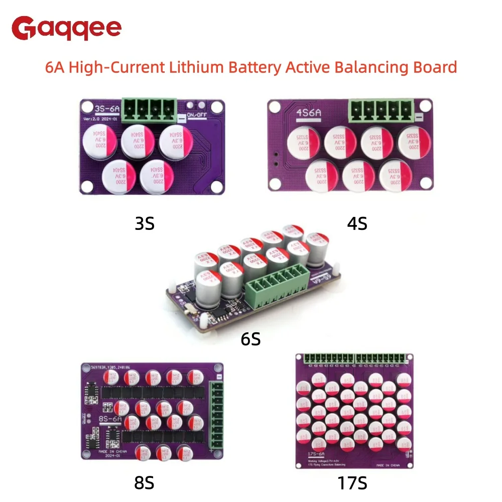 6A High-Current Lithium Battery Active Balancing Board 3S, 4S, 6S, 8S, 17S Active Balancing Energy Transfer Module