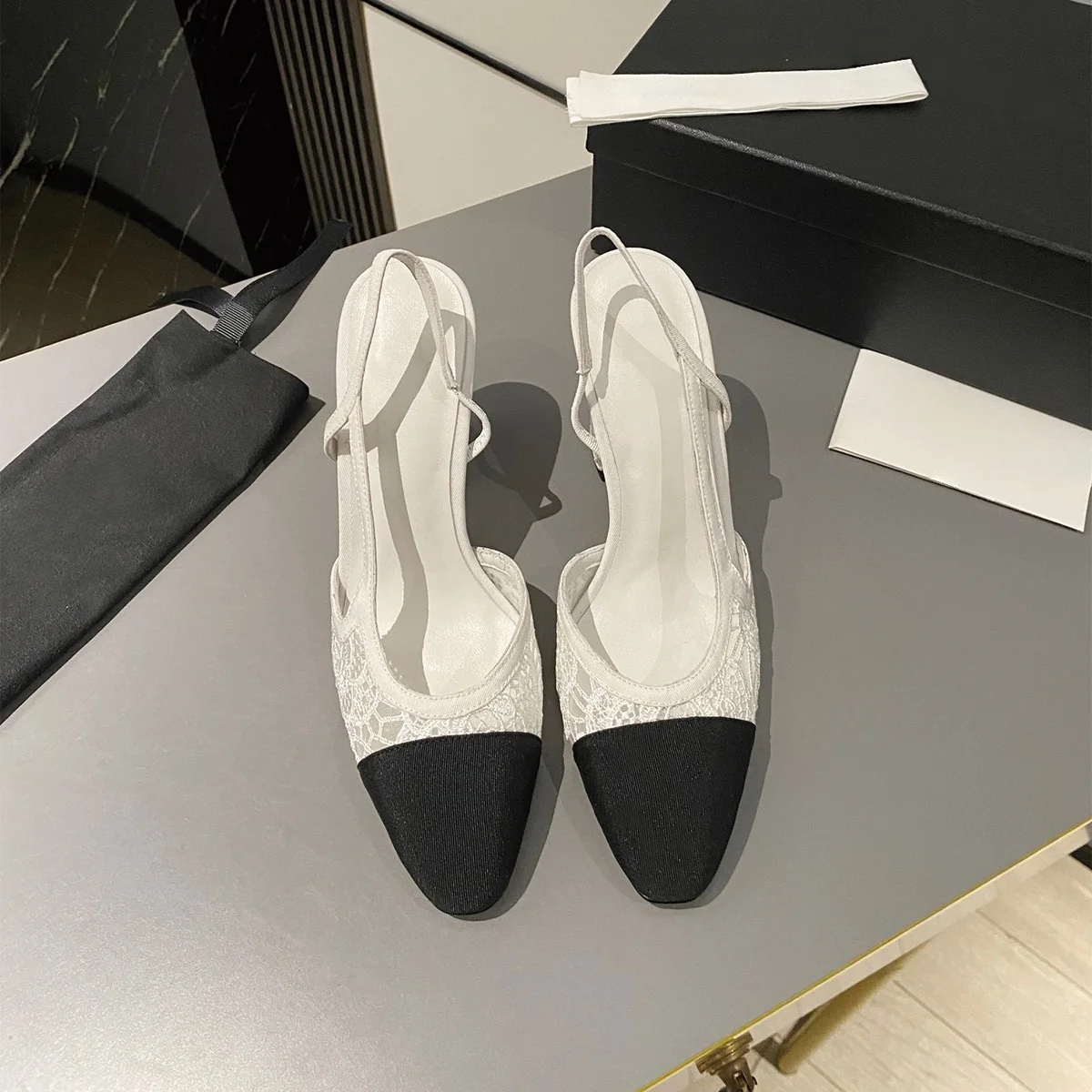 2026 High Quality Summer women shoes color block slingback chunky heel comfortable evening walking footwear ch24082137