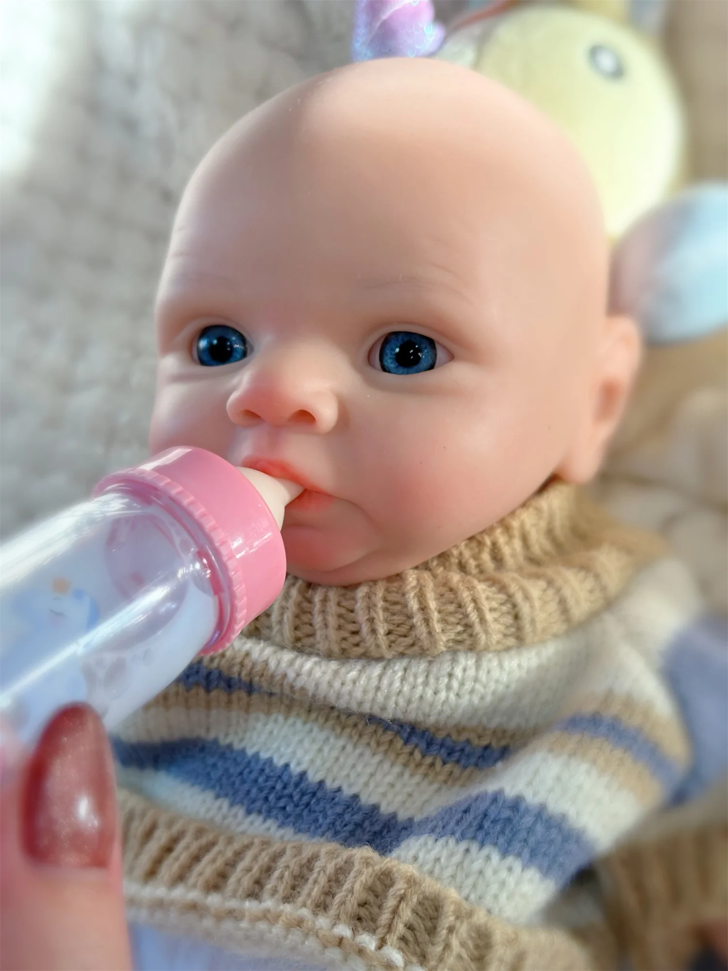 26 cm Können Öffnen Mund Offene Augen Miley Ganzkörper Solide Silikon Bebe Reborn Junge Mit Pullover Outfits Waschbar Neugeborenen Baby junge