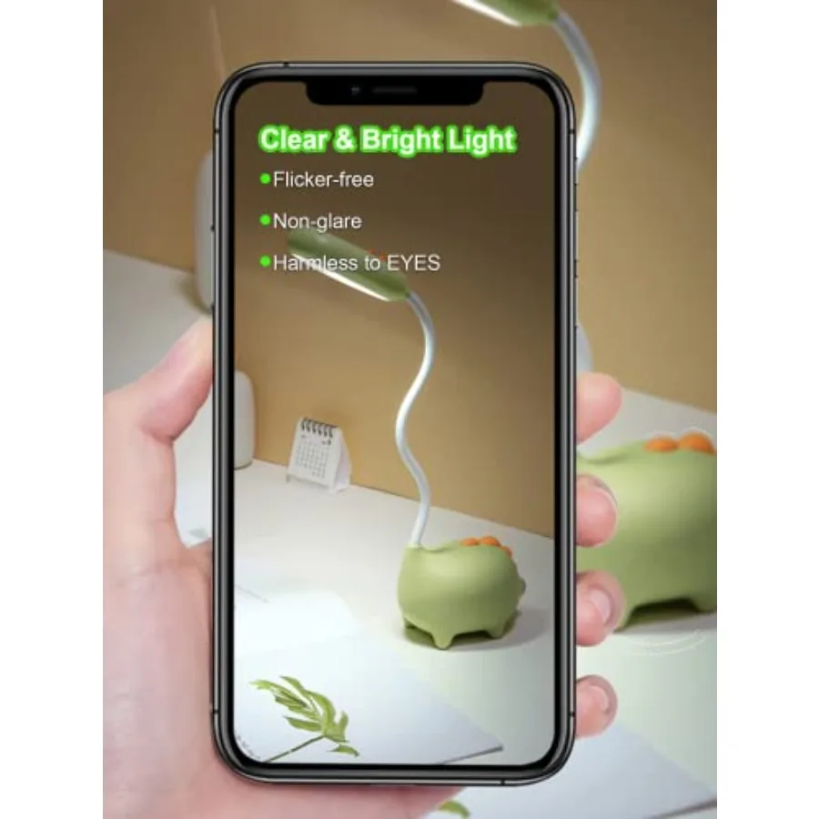 LED Desk Lamp, Dinosaur Night Light for,Cute Bedside Lamps Reading Light with Touch Control, 3 Color Modes Nursery Room Decor S