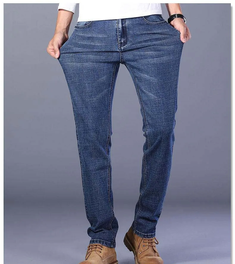 2026 Men Street Elastic Denim Jeans Wash Solid Multi Pockets Cargo Pants Casual Slim Fit Daily Wear Joggers Mid Waist Trousers