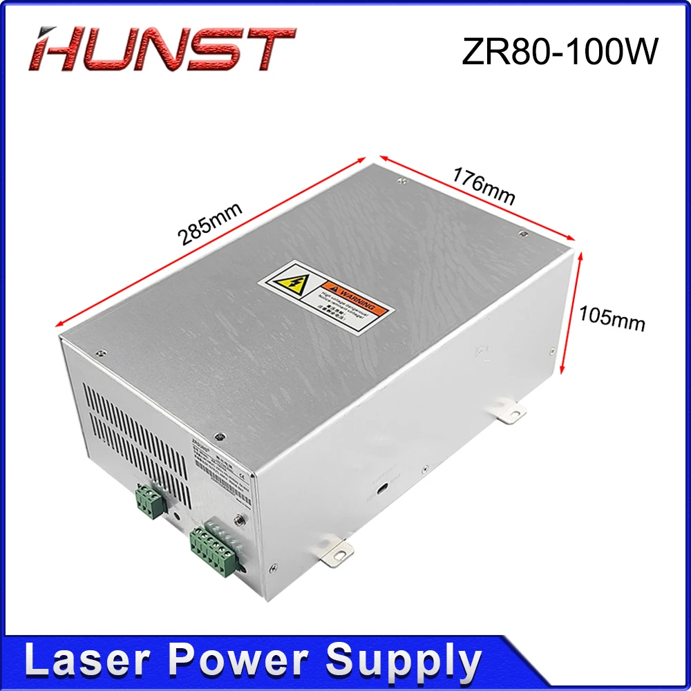 HUNST ZR80 ~ 100W مصدر طاقة الليزر لآلة النقش والقطع بالليزر الزجاجي Co2 80W-100W ضمان لمدة عامين.