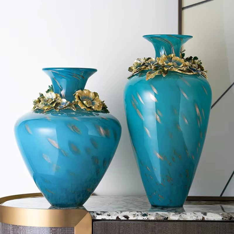 

Modern luxury European table decoration, small gold enamel vase flowers, glass wedding table vase