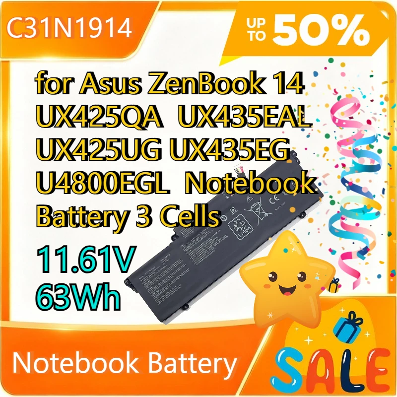 C31N1914 Laptop Battery for Asus ZenBook 14 UX425QA  UX435EAL UX425UG UX435EG U4800EGL 11.61V 63Wh Notebook Battery 3 Cells