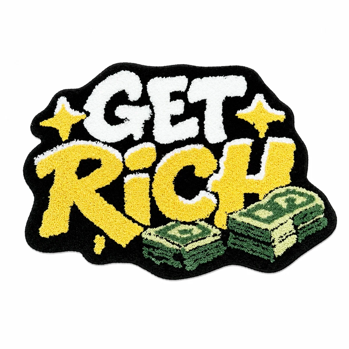 LAKEA Get Rich Tufted Rug, Black Yellow Green Cash Dollar Print, Irregular Fluffy Anti Slip Mat, Cool Street Style Bedroom Gamin