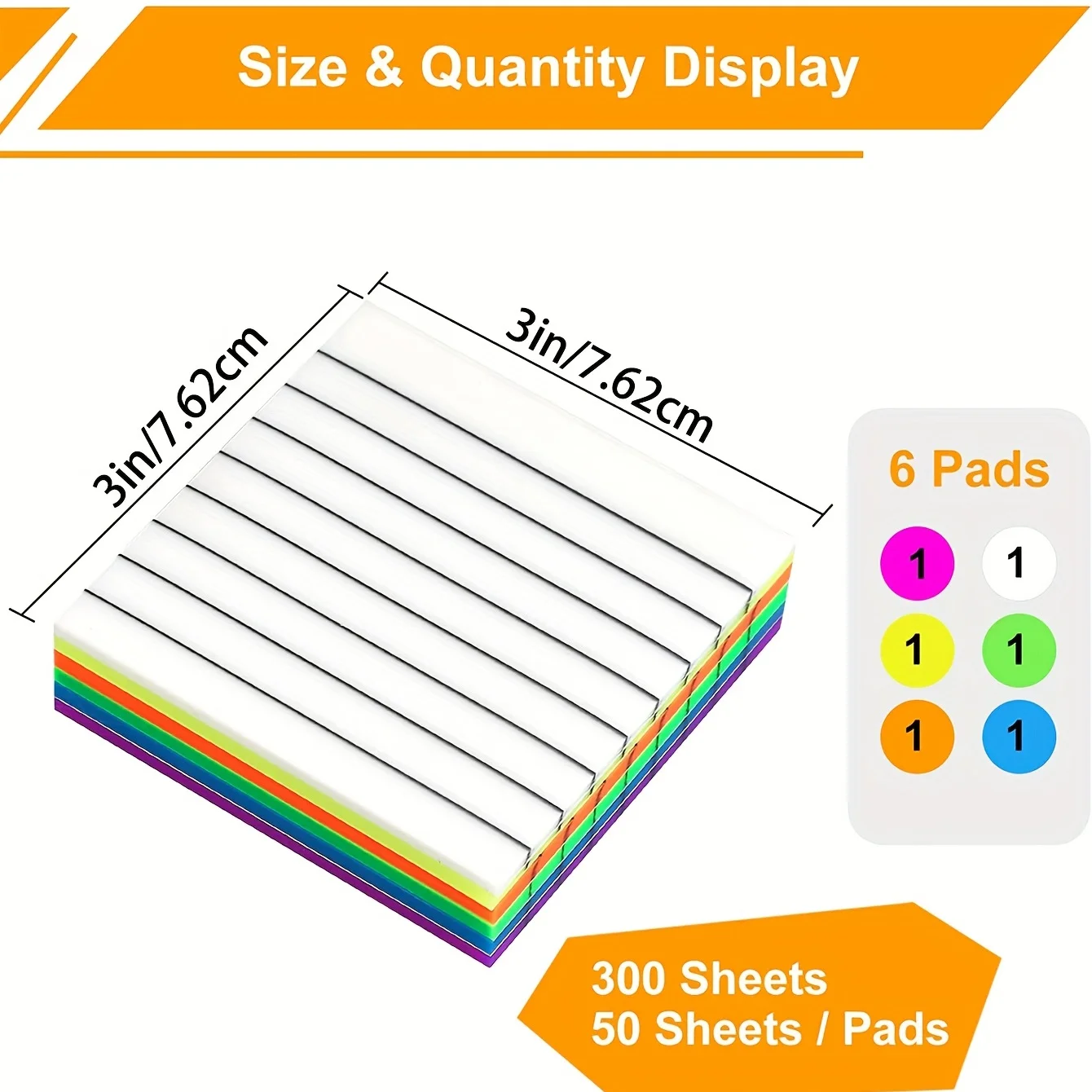 300 Sheets Lined Transparent Sticky Notes, 3x3 Inch 6 Colorful Tabs With Line For Office College School Classroom Supplies