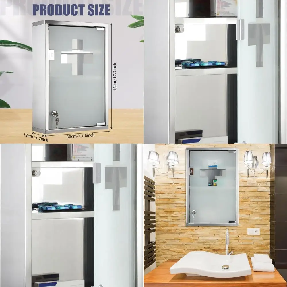 

Secure Wall-Mounted Medicine Cabinet with 3 Shelves and Safety Glass Door for Bathroom Storage