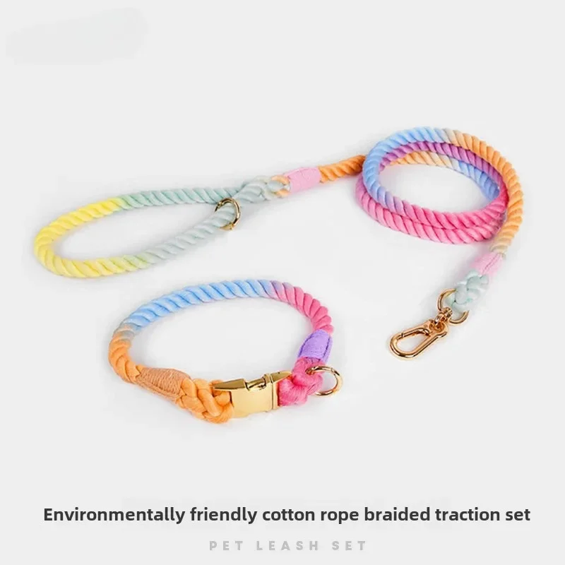 Loudik Großhandel Handgewebtes Buntes Baumwollseil Haustierhalsband-Set Hundeleine für Mittelgroße und Große Hunde Haustierzubehör Welpenaccessoires