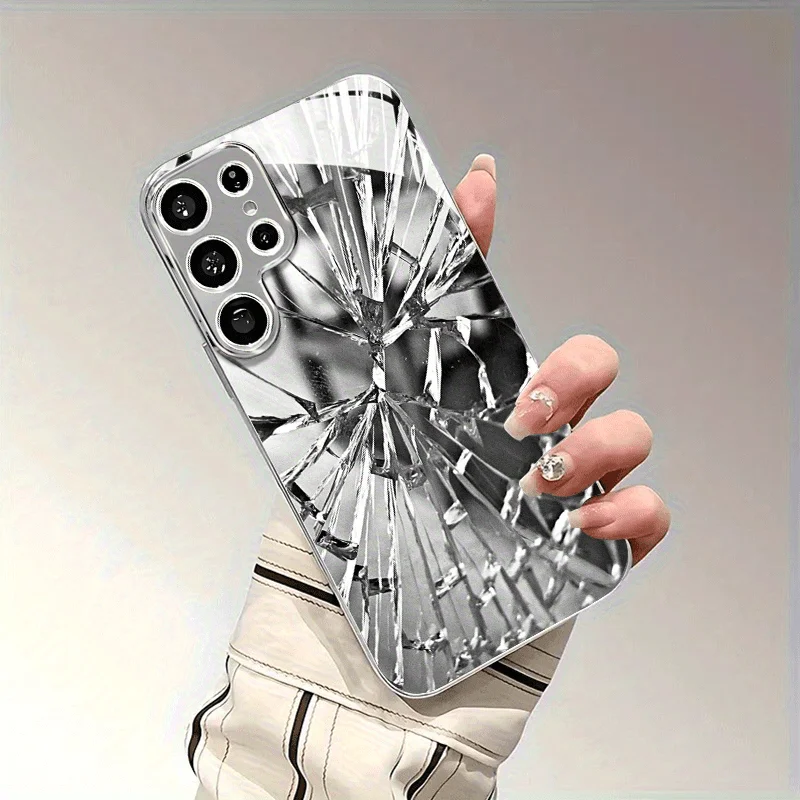 New white glass crack pattern electroplated silver phone case, suitable for Samsung S26/S25, S24/S23/S22/S21/S20, etc. models