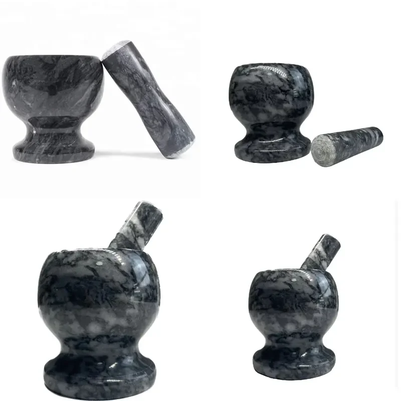Natural Marble Stone Mortar and Pestle Set Multipurpose Kitchen Grinding Tool for Spices Herbs Vanilla Beans Cooking