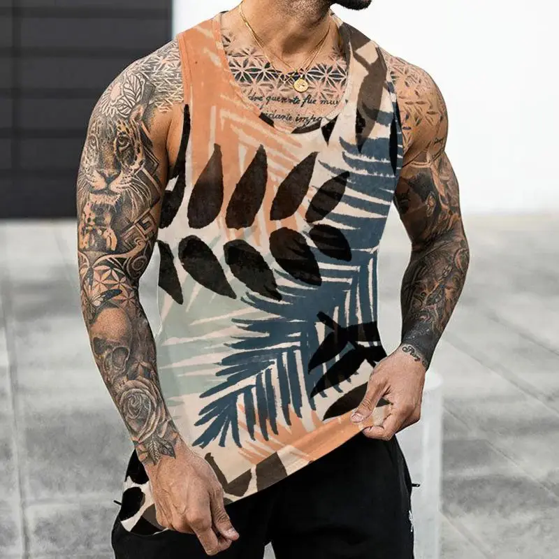 Y2K Style Fashion Men's Home Comfort Tops Men Fitness Vest 3D Plant Floral Pattern T-Shirt Summer Street Art Vest Tops Clothing