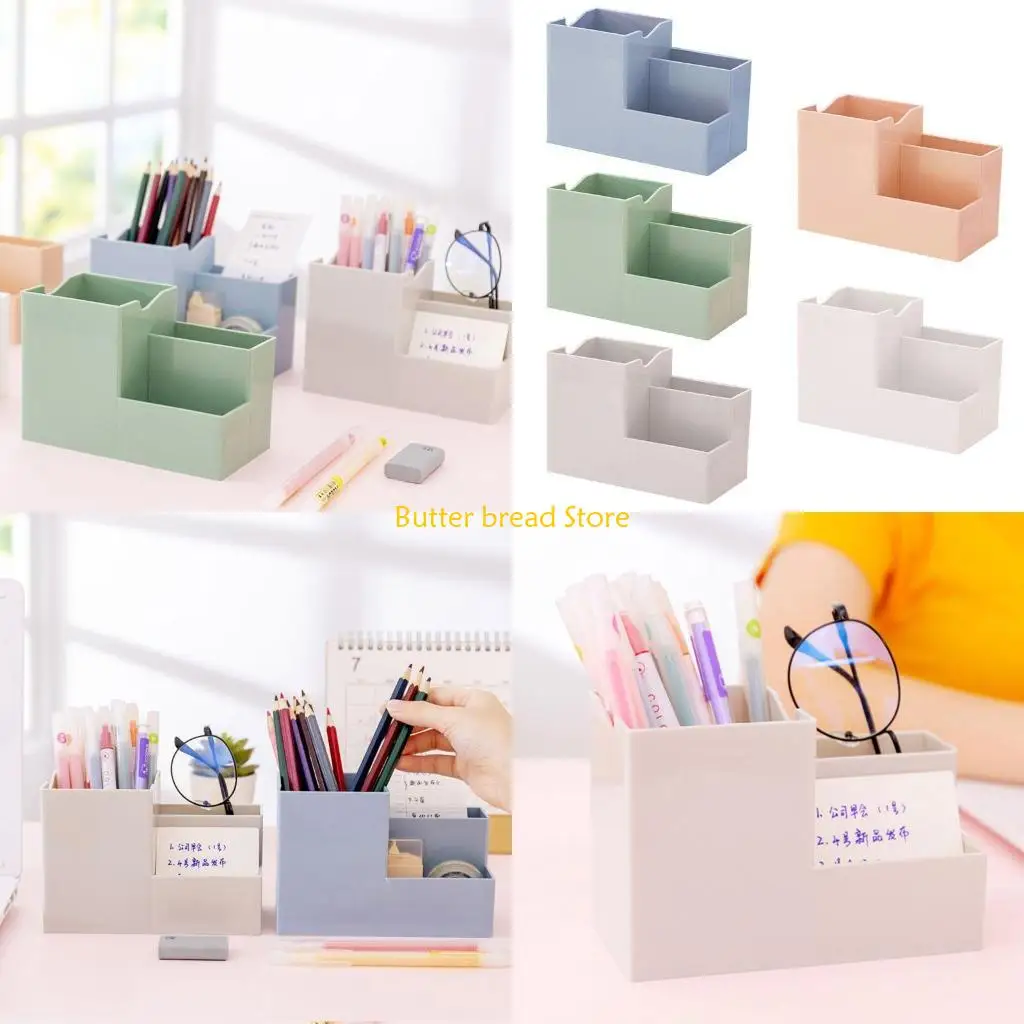 W89C Plastic Compartment Pen Holder Simple Storage Ruler Note Stickers Eraser Boxes
