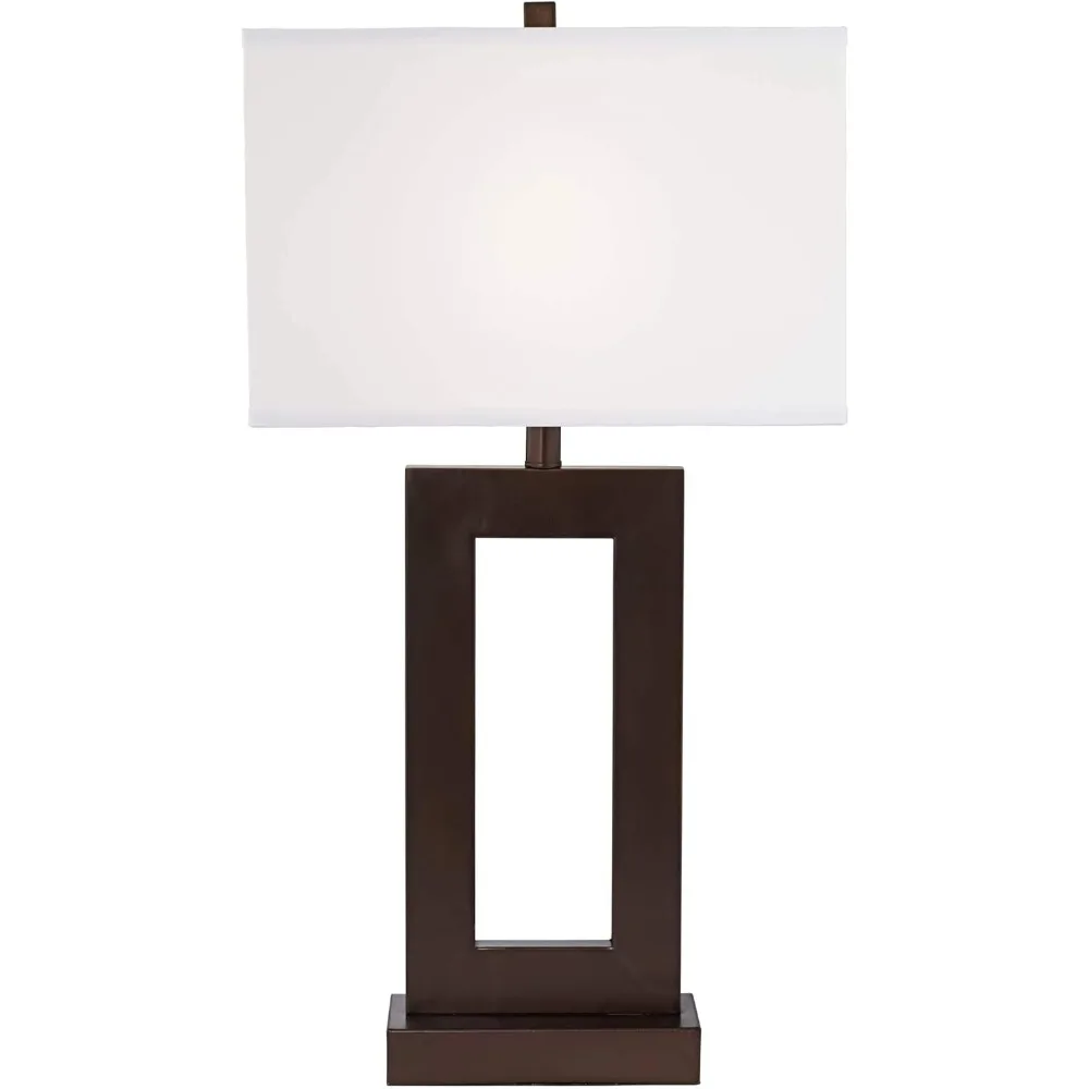 مصباح طاولة صناعي حديث بطول 30.5 بوصة من المعدن البني البرونزي المستطيل باللون الأبيض لديكور غرفة النوم وغرفة المعيشة